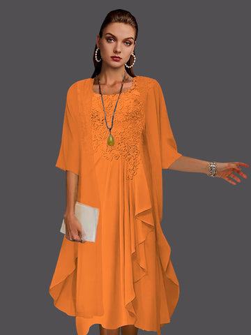 Two Piece A-Line Chiffon Lace Sleeveless Jacket Dresses with Pleats Appliques