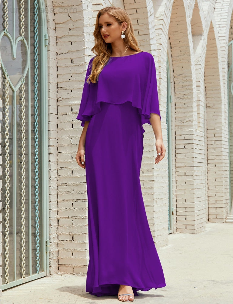 Vestido de dama de honor Sunderly para mujer, manga larga, cuello en V, de gasa, vestido formal de fiesta de boda SY28018