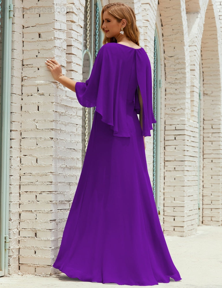 Vestido de dama de honor Sunderly para mujer, manga larga, cuello en V, de gasa, vestido formal de fiesta de boda SY28018