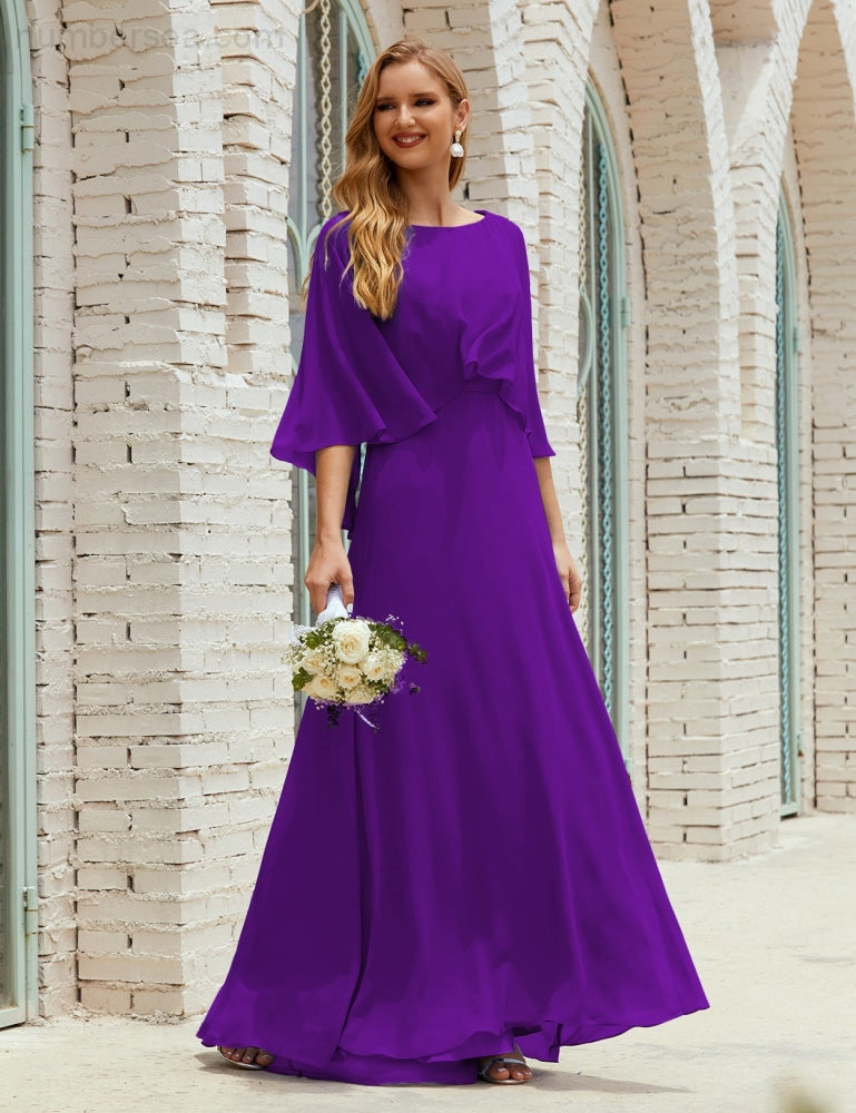Vestido de dama de honor Sunderly para mujer, manga larga, cuello en V, de gasa, vestido formal de fiesta de boda SY28018