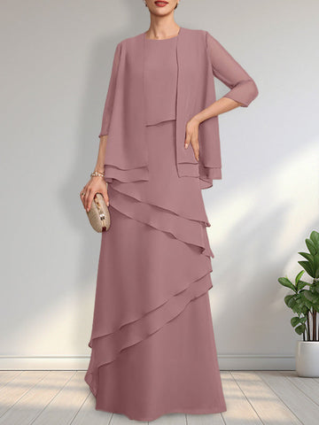 Sheath Scoop Floor-Length Chiffon Mother of the Bride Dress