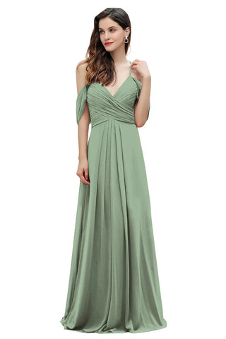Elegant Off Shoulder Spaghetti Straps Aline Chiffon Bridesmaid Dress Floor Length Wedding Party Dress
