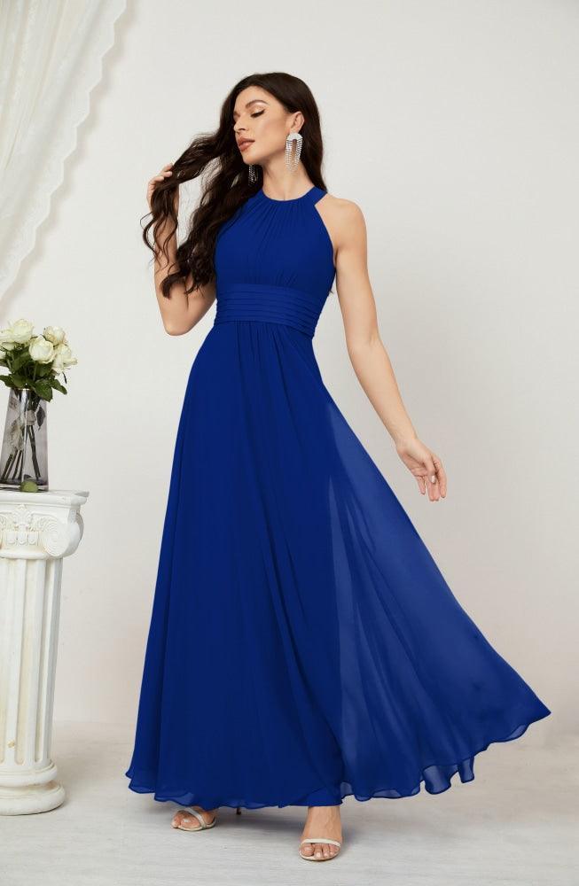 Vestido de fiesta formal Baoleely de gasa con cuello halter, largo, sin mangas, para dama de honor 2802 