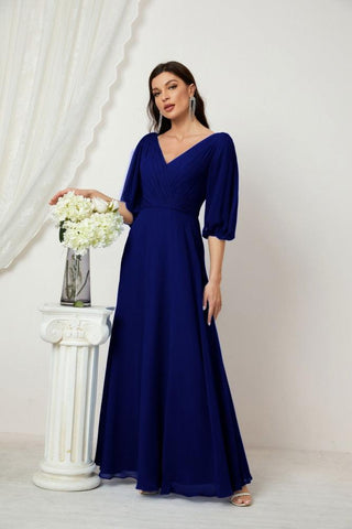 Baoleely  Formal Prom Gown Women V-Neck Chiffon Bridesmaid Dresses Long Bishop Sleeve Party Dress 2807