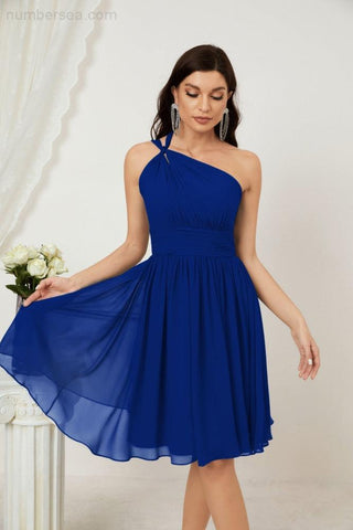 Vestido corto de gasa con un solo hombro para dama de honor de mujer Baoleely, ideal para fiestas y eventos formales como el baile de bienvenida (modelo 2804).