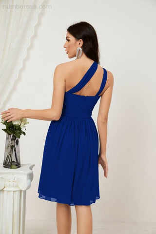 Vestido corto de gasa con un solo hombro para dama de honor de mujer Baoleely, ideal para fiestas y eventos formales como el baile de bienvenida (modelo 2804).