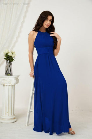 Baoleely Formal Party Gown Dress Chiffon Halter Long Sleeveless Bridesmaid Dresses 2802