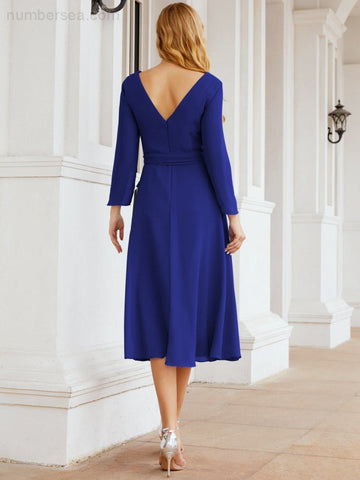 Vestido de dama de honor con espalda en V y cinturón, para la madre de la novia o invitada a la boda SY28031