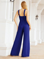 Baoleely Crisscross Neck Jumpsuit Formal Evening Dress Long Bridesmaid Dresses Bell-bottomed Pants 28033