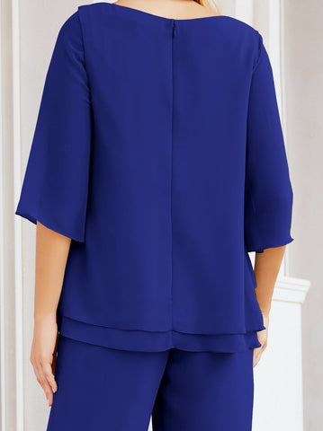 Elegante conjunto de pantalón y bata plateada de dos piezas para la madre de la novia, talla grande, con volantes, Sunderly Elegant SY28064