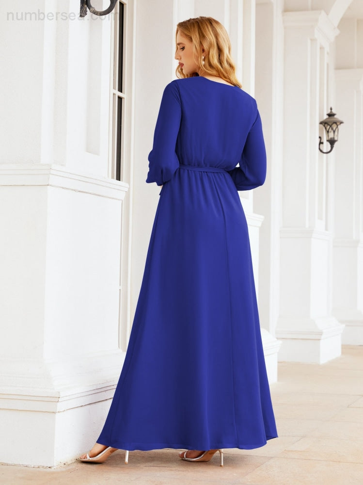 Vestido de dama de honor de gasa para mujer Sunderly, corte en A, manga larga, vestido de noche formal para invitada de boda SY28032 