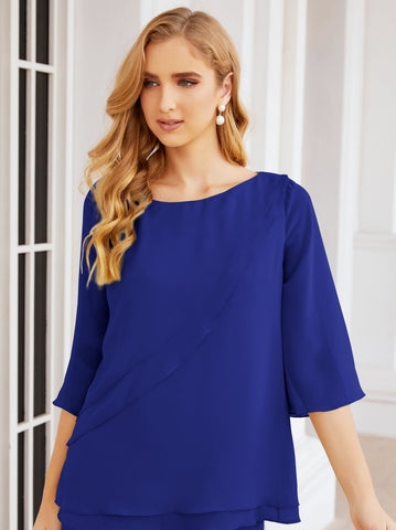 Elegante conjunto de pantalón y bata plateada de dos piezas para la madre de la novia, talla grande, con volantes, Sunderly Elegant SY28064