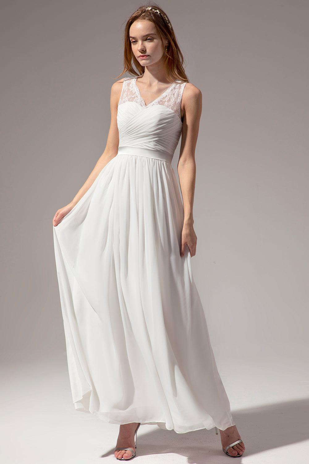 Robe de demoiselle d'honneur longue à col en V