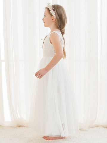 Vestido blanco de tul y encaje de corte A hasta el tobillo (2003227597) 