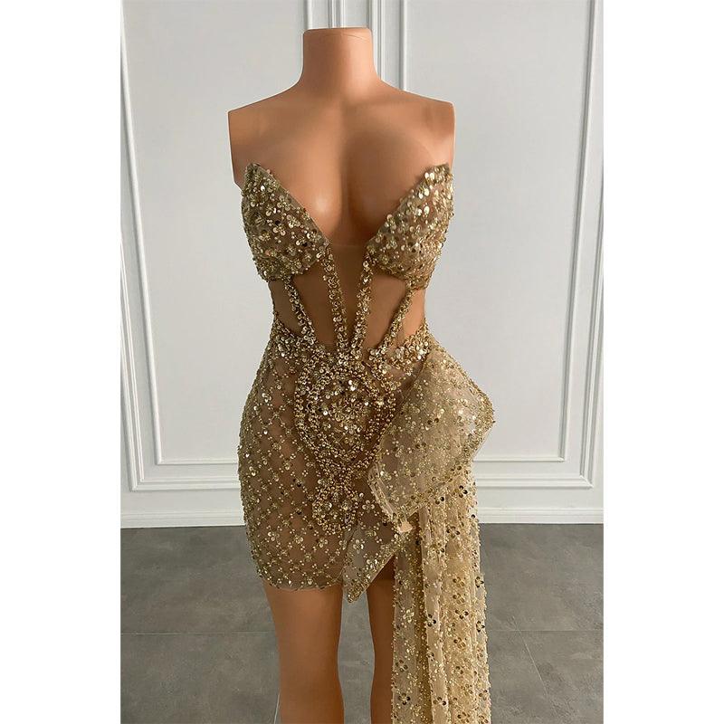 Vestido de fiesta largo con escote en V y cuentas pesadas para chicas negras 