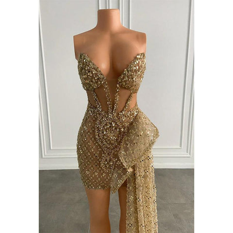 Robe de bal longue et sexy à col en V et perles épaisses pour filles noires 