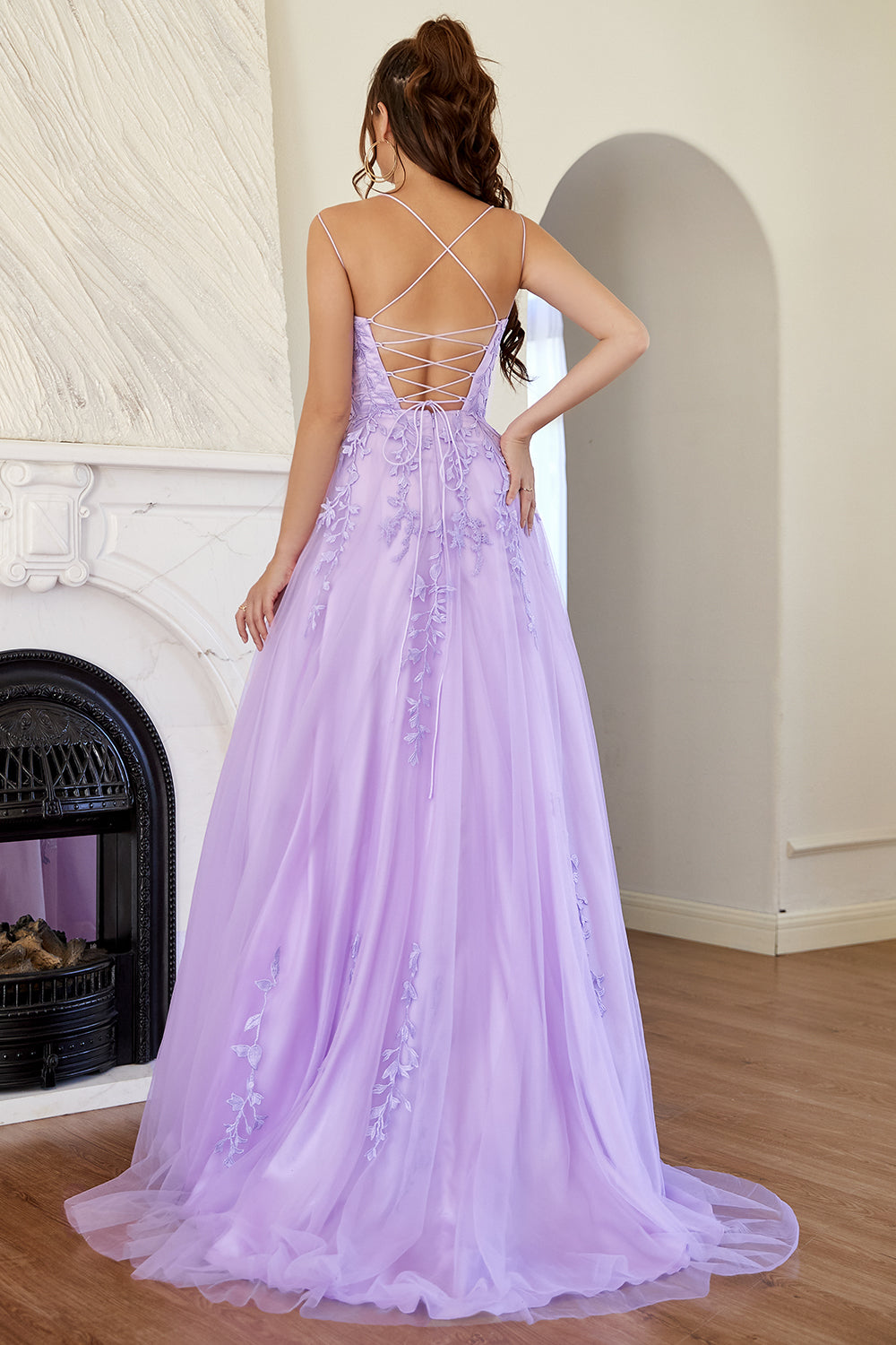 Robe de bal élégante lavande coupe trapèze
