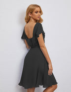 Robe de soirée dos nu, robe de bal formelle, longueur genou, manches courtes, robe de cocktail 28077 