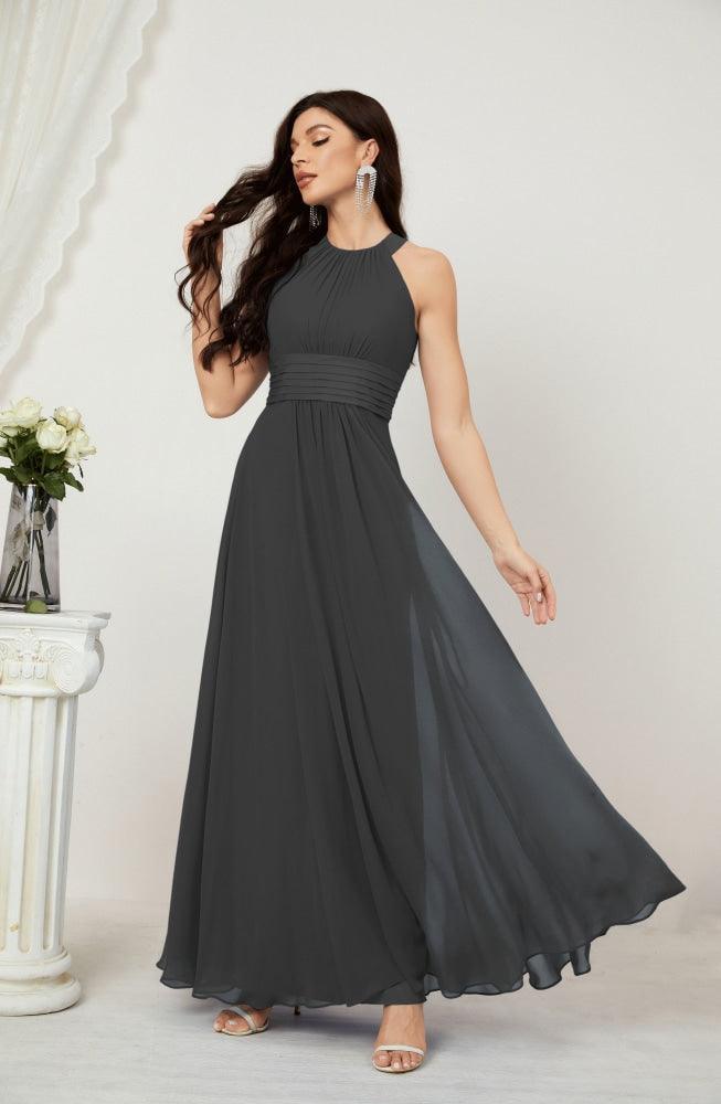 Vestido de fiesta formal Baoleely de gasa con cuello halter, largo, sin mangas, para dama de honor 2802 