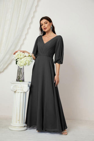 Baoleely  Formal Prom Gown Women V-Neck Chiffon Bridesmaid Dresses Long Bishop Sleeve Party Dress 2807
