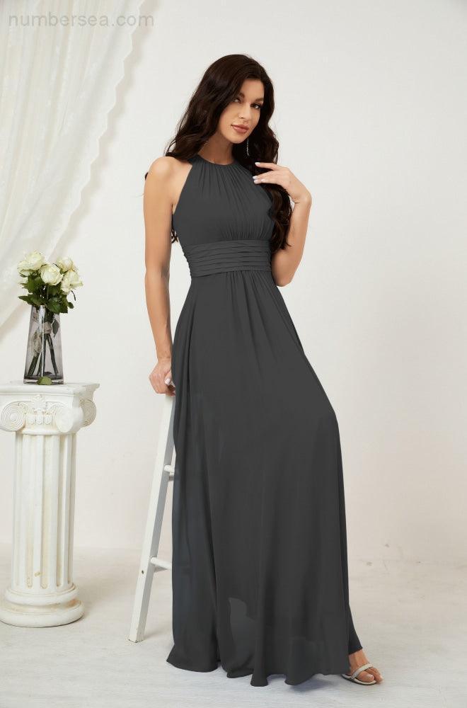 Robe de soirée formelle Baoleely en mousseline de soie, col licou, longue, sans manches, robe de demoiselle d'honneur 2802 