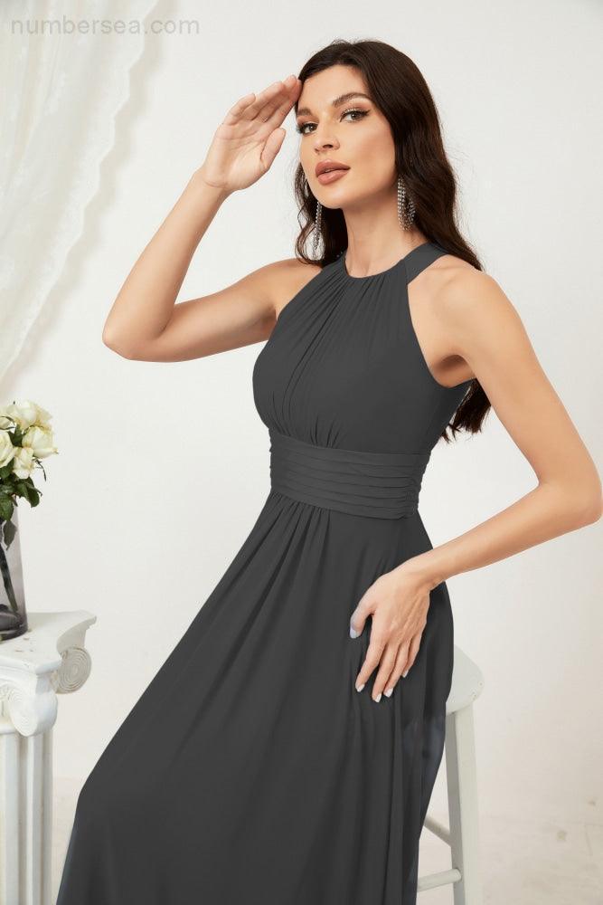 Robe de soirée formelle Baoleely en mousseline de soie, col licou, longue, sans manches, robe de demoiselle d'honneur 2802 