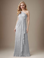 Vestido Ruby Sheath de malla metálica con un solo hombro para la madre de la novia