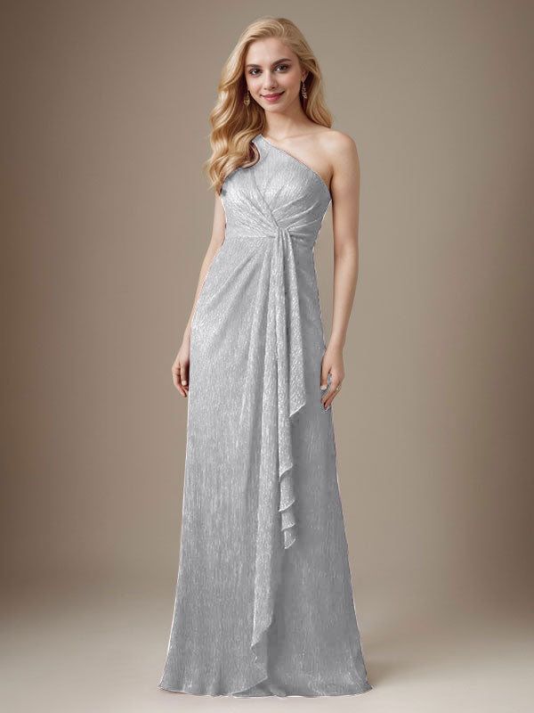Vestido Ruby Sheath de malla metálica con un solo hombro para la madre de la novia