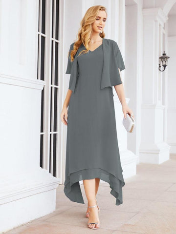 Vestido de fiesta formal de dos piezas corte A para la madre de la novia Sunderly SY28073