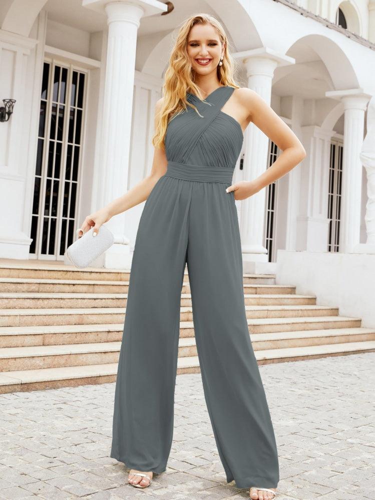 Baoleely Crisscross Neck Jumpsuit Formal Evening Dress Long Bridesmaid Dresses Bell-bottomed Pants 28033