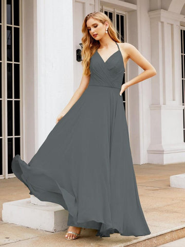 Baoleely Halter Chiffon Bridesmaid Dresses Wedding Appare Sleeveless Formal Prom Dress with Ruffled Back 28035