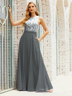 Robe de demoiselle d'honneur en dentelle, longueur au sol, avec poches, 28017 