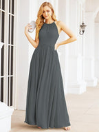 Baoleely Sleeveless Bridesmaid Dresses Long Prom Gown Zipper with Keyhole Back 28056