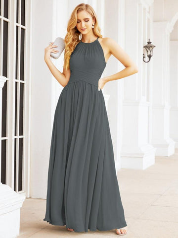 Baoleely Sleeveless Bridesmaid Dresses Long Prom Gown Zipper with Keyhole Back 28056