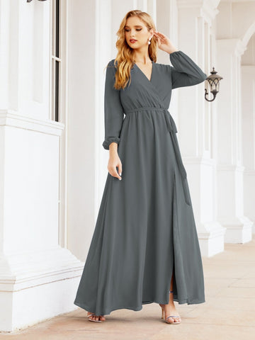 Sunnderly Women's Chiffon Bridesmaid Dress A line Long Sleeves Formal Evening Prom Gown for Wedding Guest SY28032