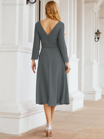 Vestido de dama de honor con espalda en V y cinturón, para la madre de la novia o invitada a la boda SY28031