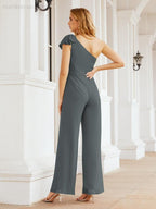 Baoleely Women's One Shoulder Long Jumpsuit Formal Evening Dress Long Bridesmaid Dresses Pants Wedding Party 28034