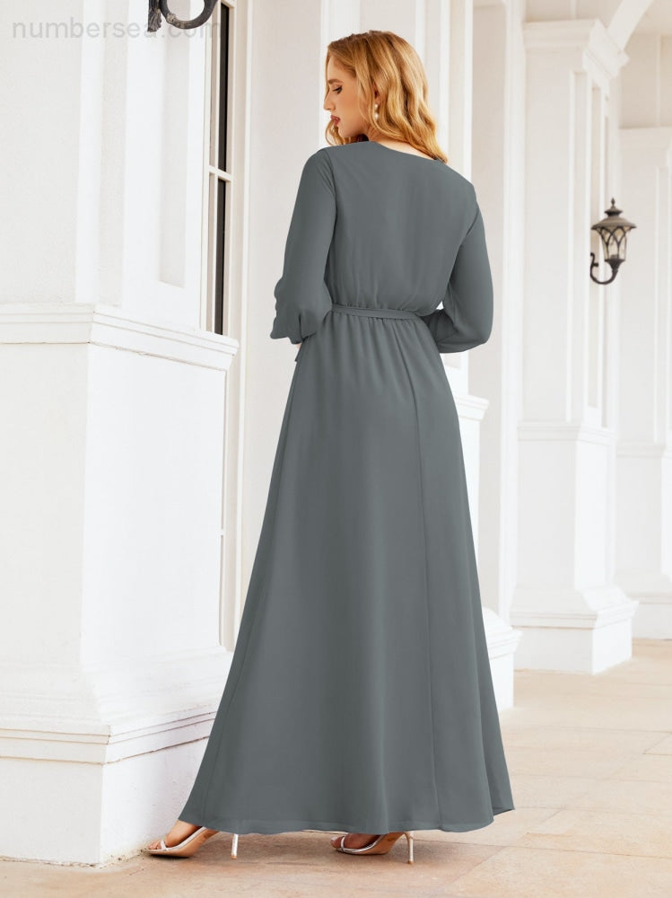 Vestido de dama de honor de gasa para mujer Sunderly, corte en A, manga larga, vestido de noche formal para invitada de boda SY28032 