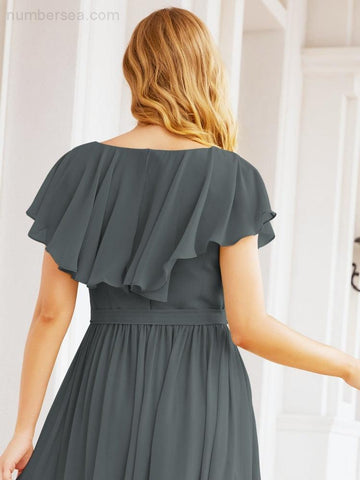 Vestidos de dama de honor con mangas abullonadas para fiesta formal de noche y graduación 28044 