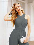 Baoleely Crisscross Neck Jumpsuit Formal Evening Dress Long Bridesmaid Dresses Bell-bottomed Pants 28033