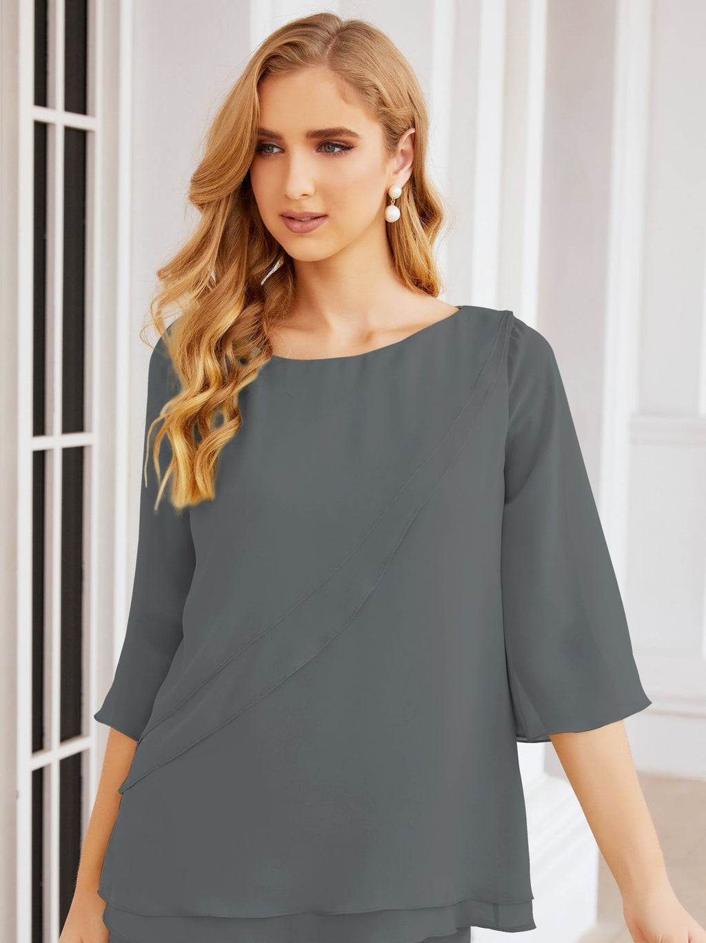 Baoleely Élégante robe mère de la mariée 2 pièces, grande taille, pantalon, volants, couches argentées, peignoir 28064