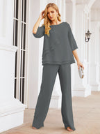 Baoleely Élégante robe mère de la mariée 2 pièces, grande taille, pantalon, volants, couches argentées, peignoir 28064
