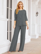 Baoleely Élégante robe mère de la mariée 2 pièces, grande taille, pantalon, volants, couches argentées, peignoir 28064