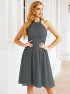 Robe de demoiselle d'honneur courte en mousseline de soie, dos nu, sans manches, robe de soirée formelle, dos nu, Baoleely 28023 