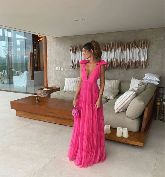 Vestido de fiesta rosa fucsia sin espalda, vestido de noche Y1522