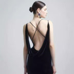 Vestido de fiesta de satén sin espalda con estampado floral 3D