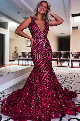 Deep V Neck Sequin Mermaid Prom Dress