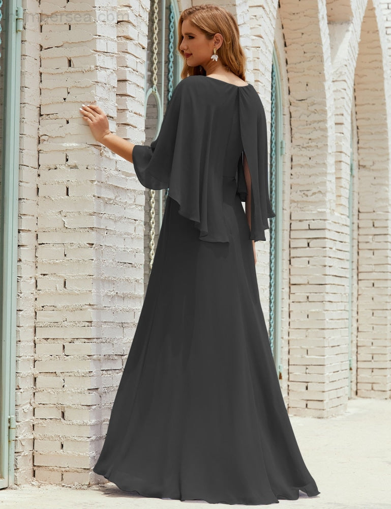 Vestido de dama de honor Sunderly para mujer, manga larga, cuello en V, de gasa, vestido formal de fiesta de boda SY28018