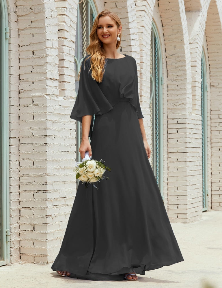 Vestido de dama de honor Sunderly para mujer, manga larga, cuello en V, de gasa, vestido formal de fiesta de boda SY28018
