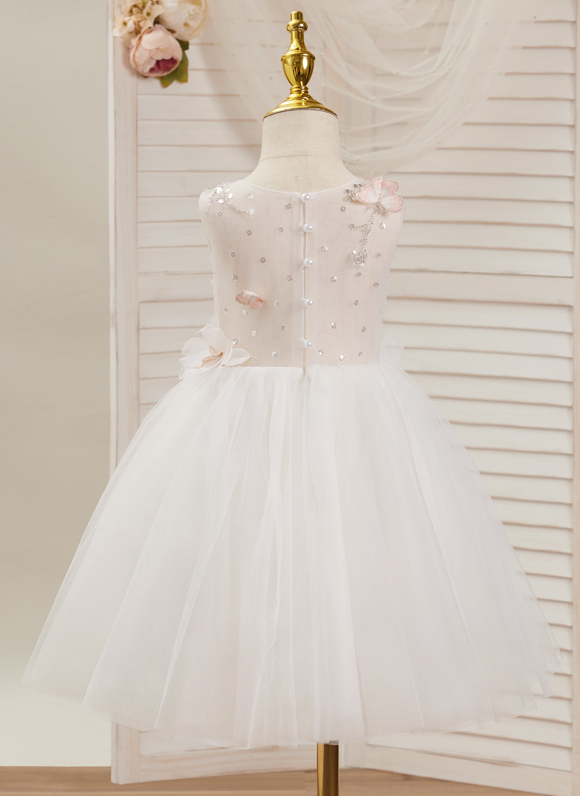 Vestido blanco de tul hasta la rodilla, corte en A (2003227138) 